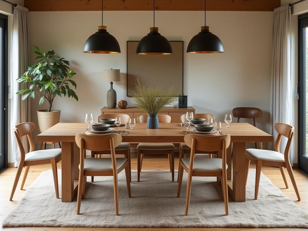 Eco-friendly dining room with reclaimed wood furniture