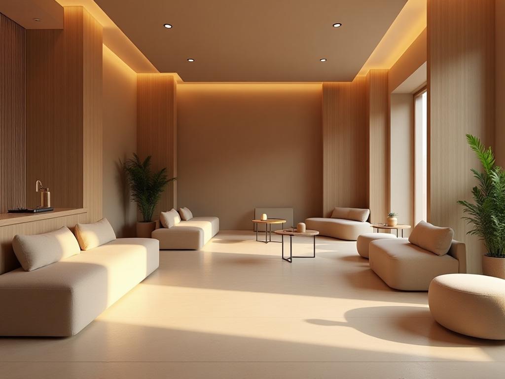 Tranquil spa waiting area with bespoke furniture